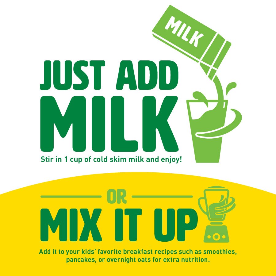 Green- just add milk or mix it up with favourite breakfast recipes such as pancakes or over night oats for extra nutrition.