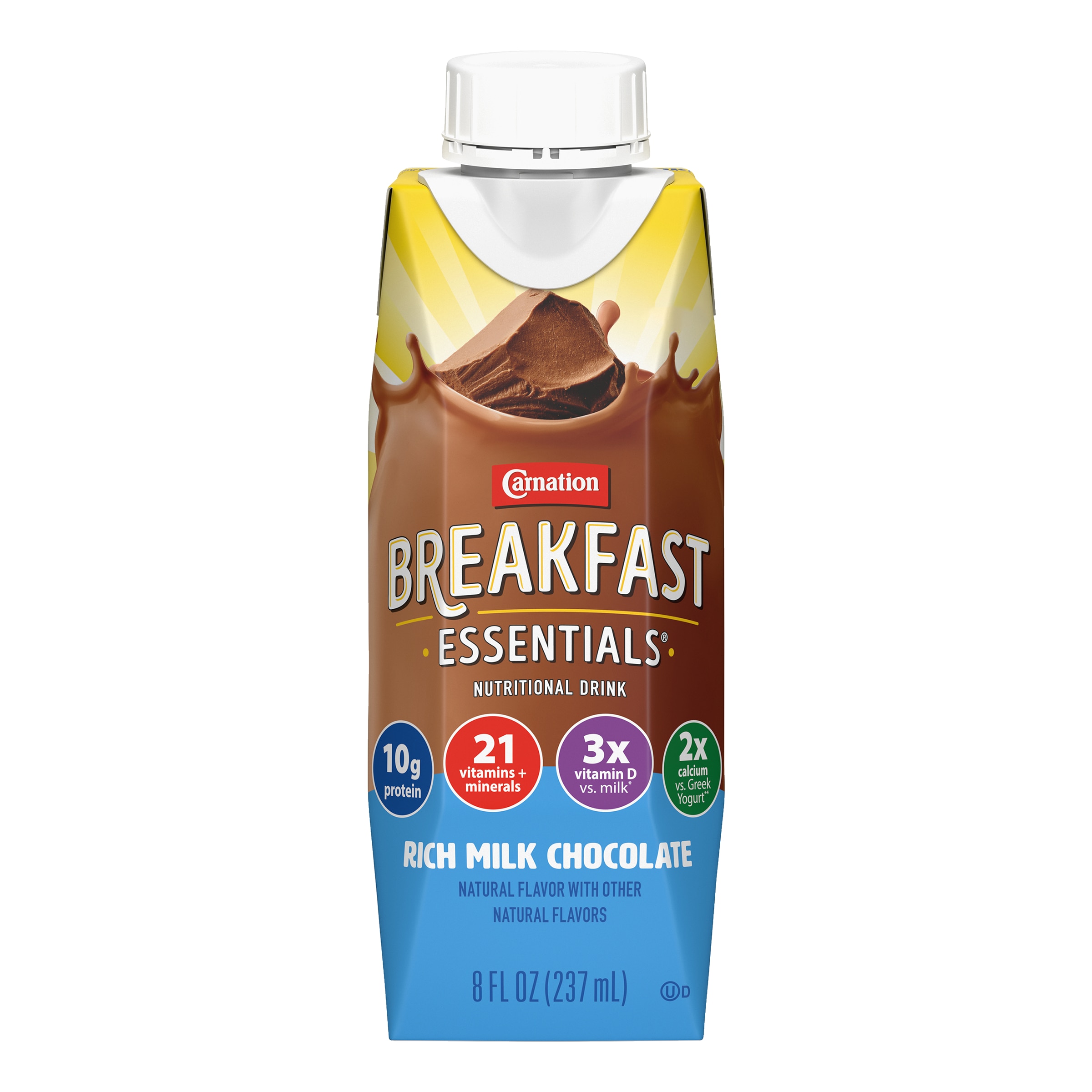 Carnation Breakfast Essentials® rich milk chocolate nutritional drink of pack 8fl with new look